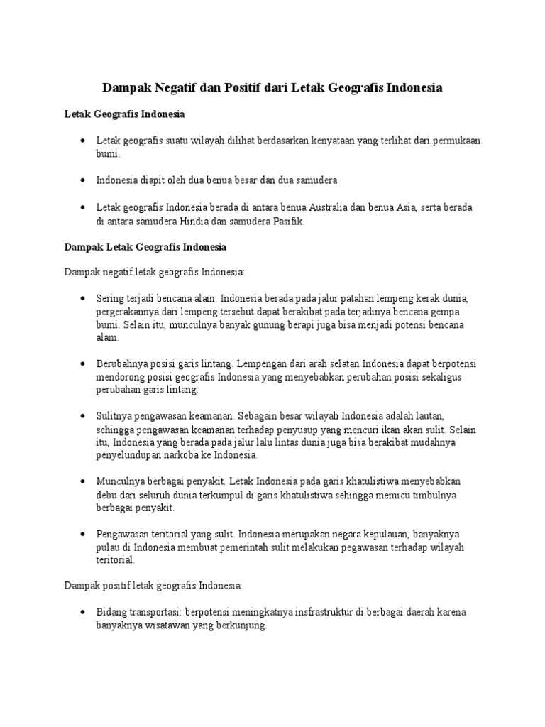 Dampak Negatif Dan Positif Dari Letak Geografis Indonesia Pdf