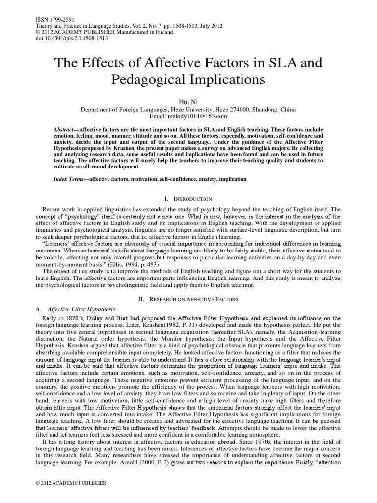 Effect of Affective Factors | Download Free PDF | Second Language ...