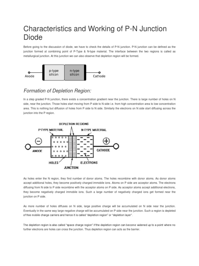 Characteristics and Working of PN Junction Diode PDF PN Junction