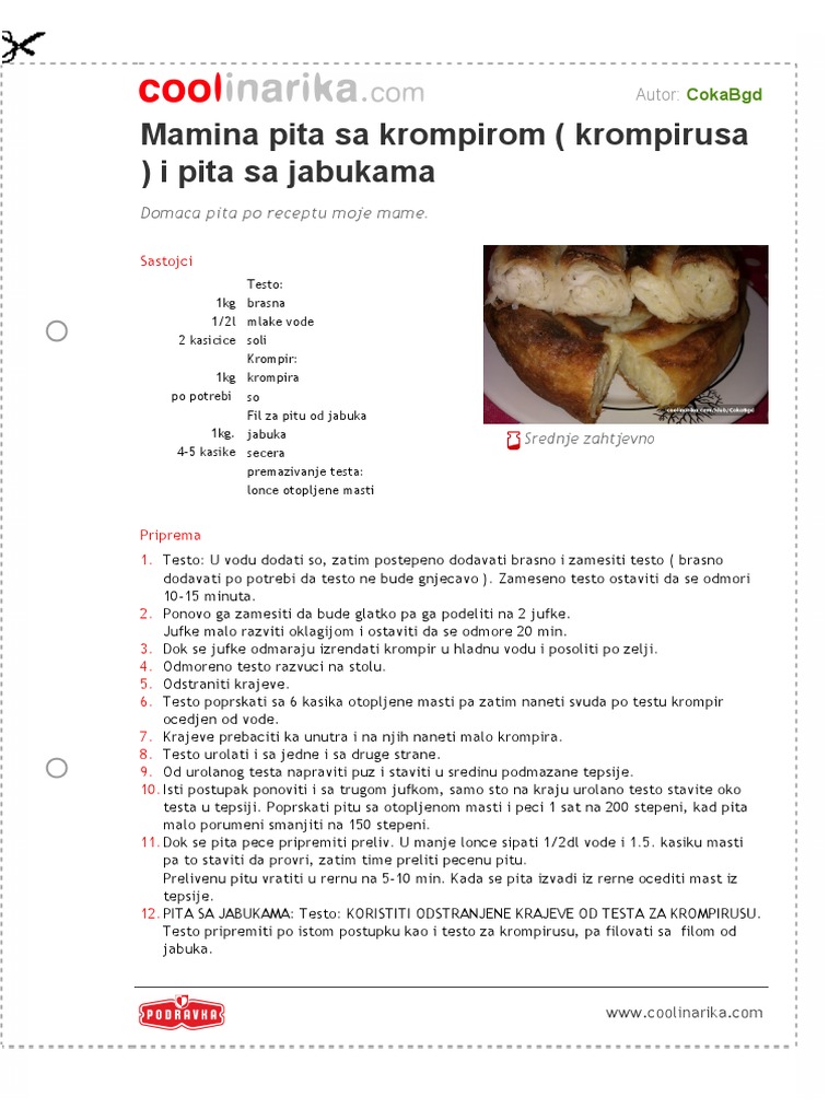 Pita Sa Krompirom Krompirusa I Pita Sa Jabukama PDF