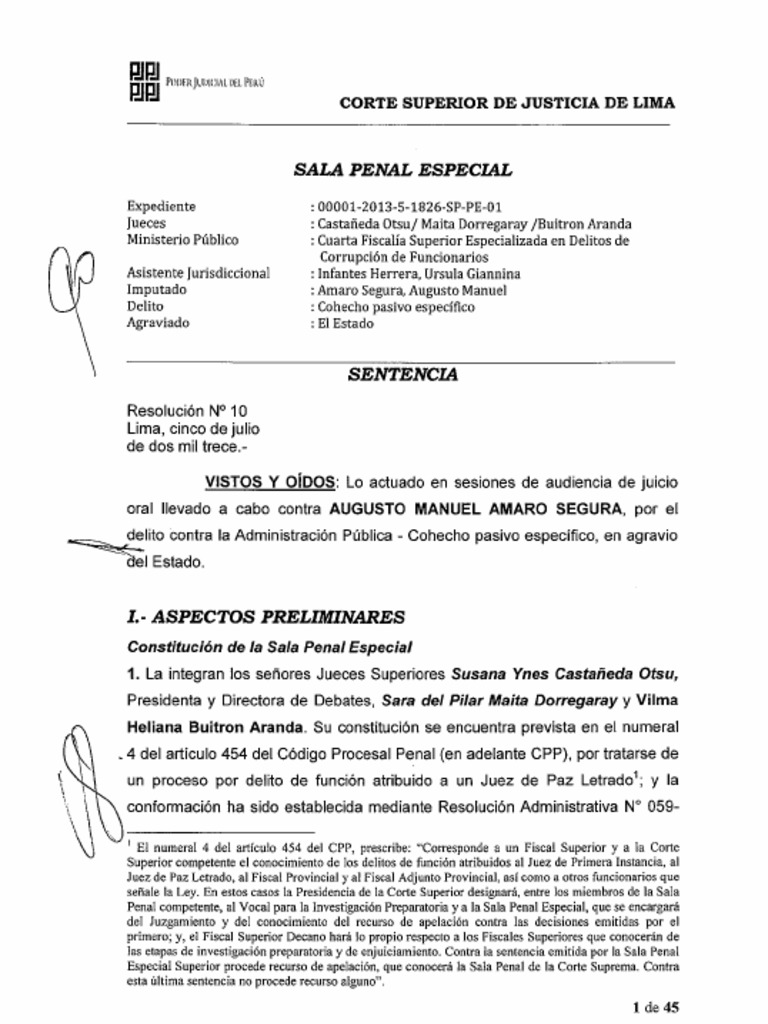 Sentencia Absolutoria Cohecho Pasivo Juez PDF | PDF