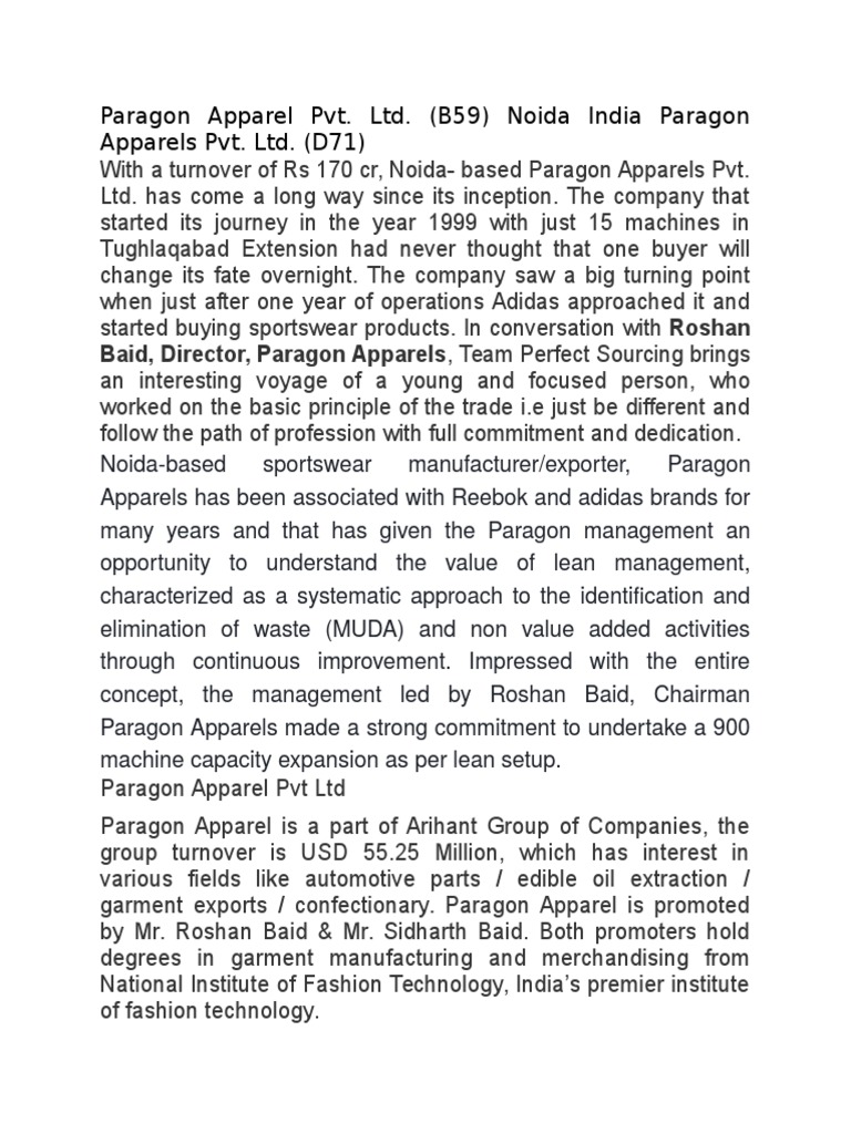 Paragon Apparel PVT, PDF, Adidas