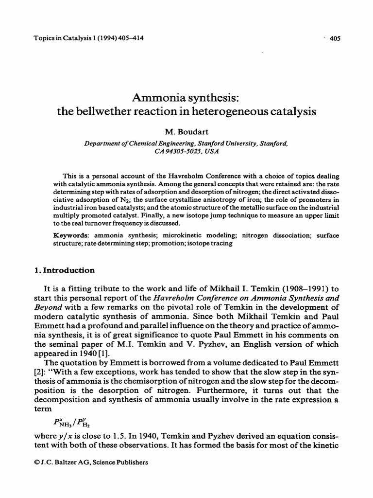 Topics in catalysis 1 1994 boudart ammonia synthesis pdf