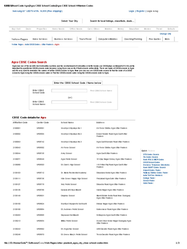 CBSE School Code Agra Agra CBSE School Codes Agra CBSE School