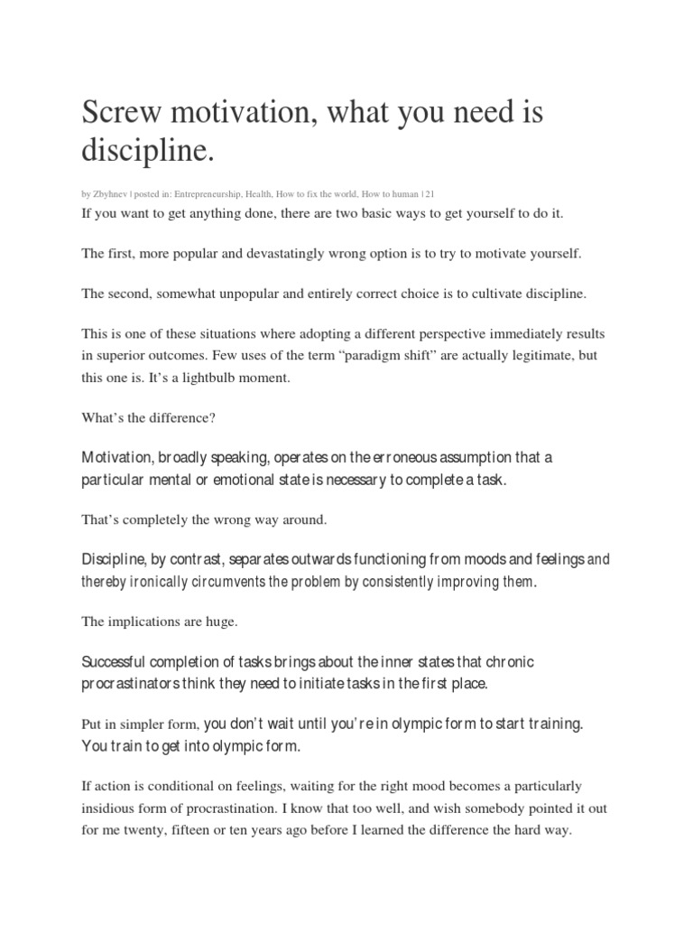 Article - Motivation vs. Discipline.pdf | Motivation ...