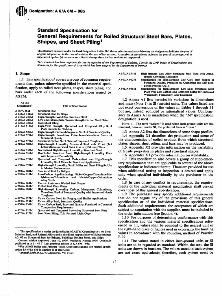 ASTM - A6 - A6M - 96b PDF | PDF