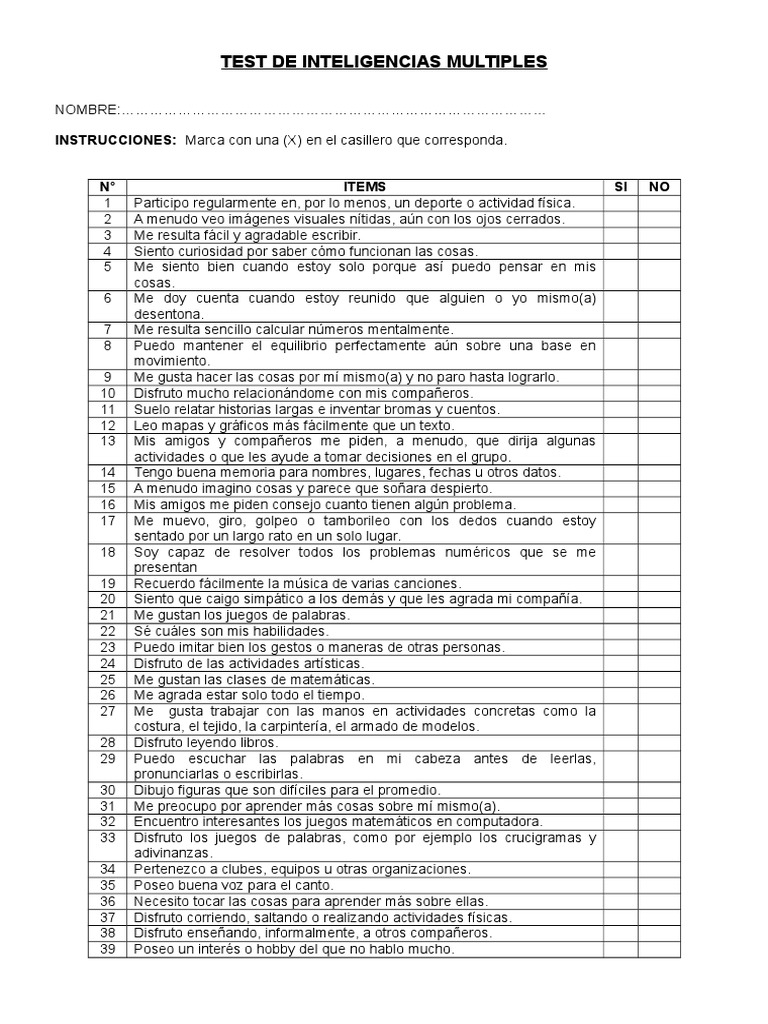 Test de Inteligencias Multiples | PDF | Aprendizaje | Cognición