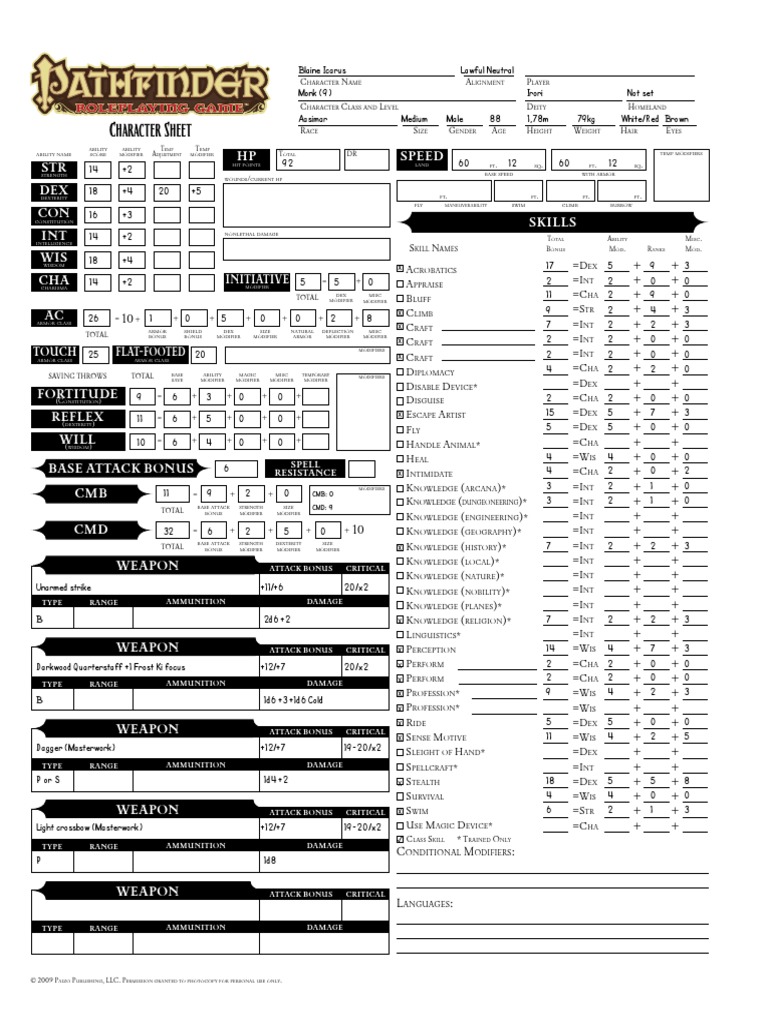 Character Sheet: STR DEX CON INT WIS CHA HP Speed | PDF | Role Playing ...