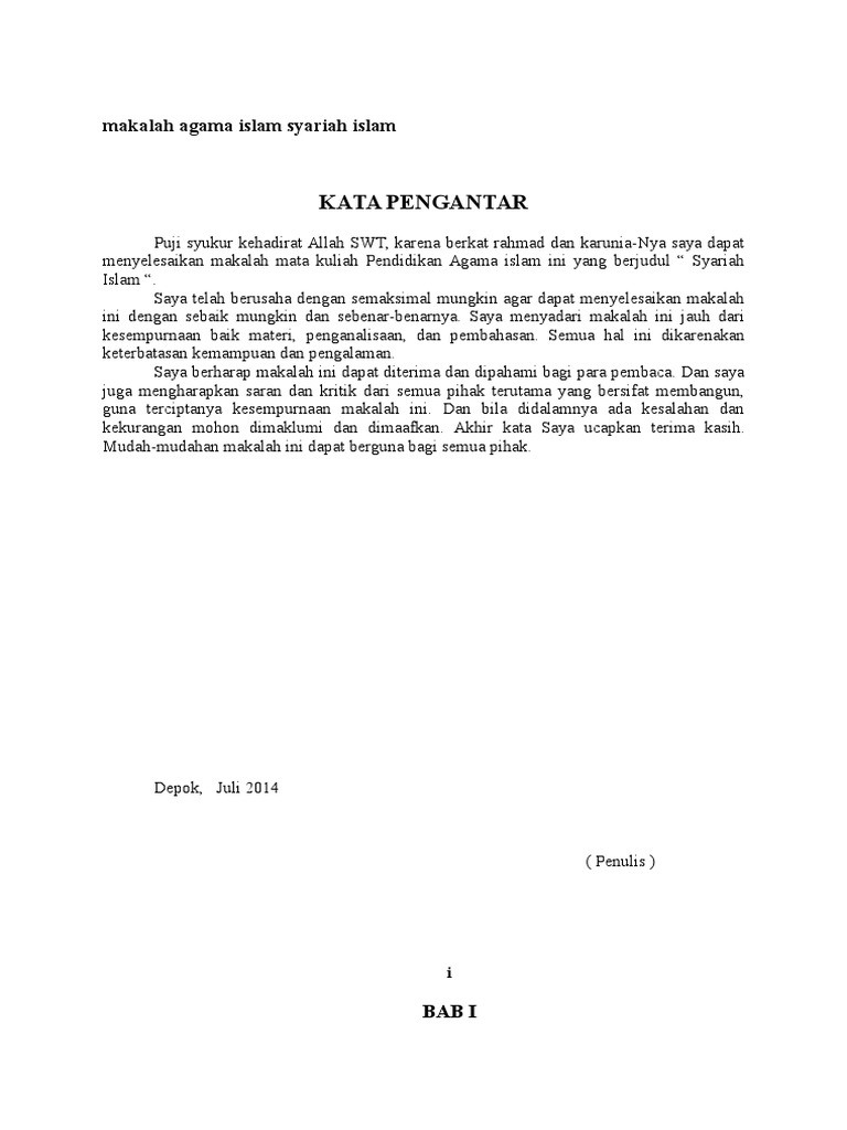 Makalah Agama Islam Syariah Islam