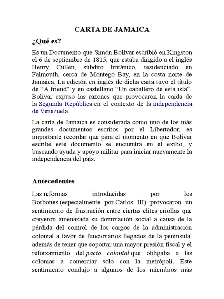 Carta de Jamaica PDF Agitación Política (general)