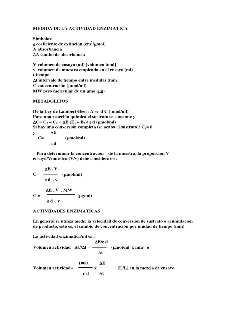 Medida de La Actividad Enzimática