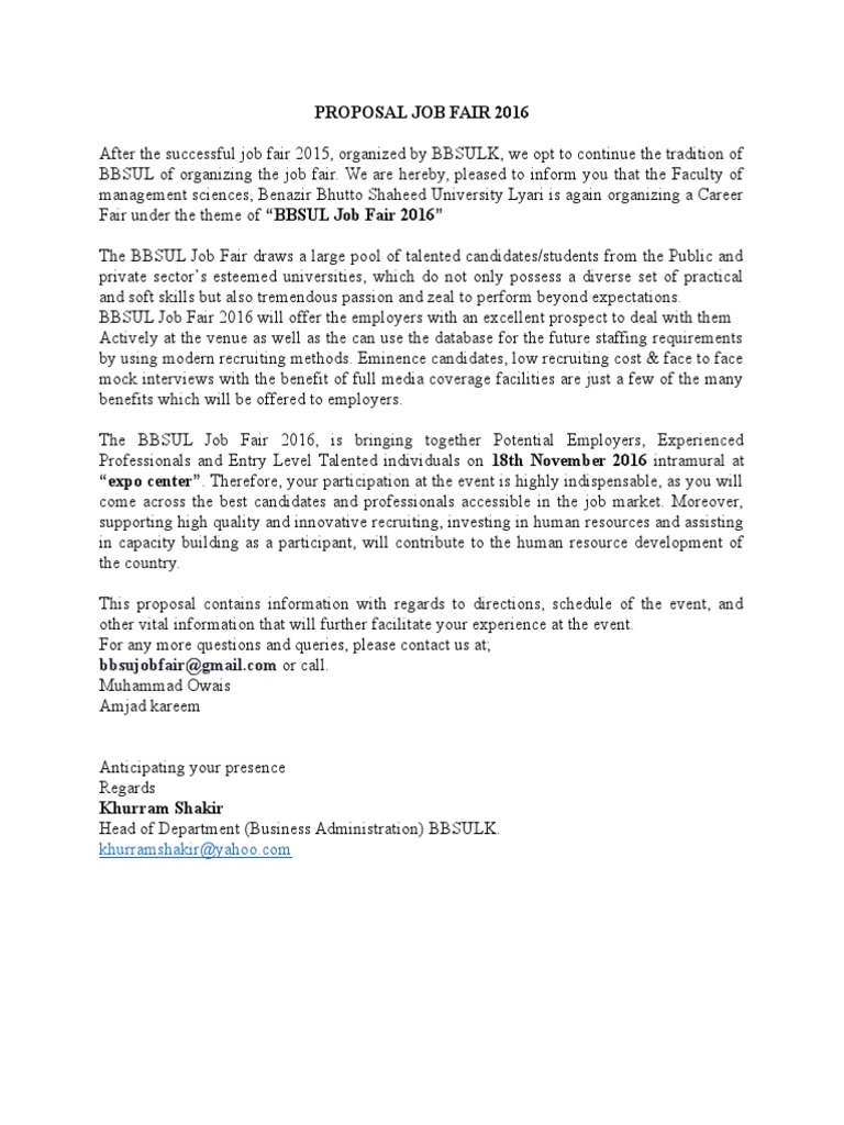 Job Fair 2016 Proposal PDF Recruitment Employment