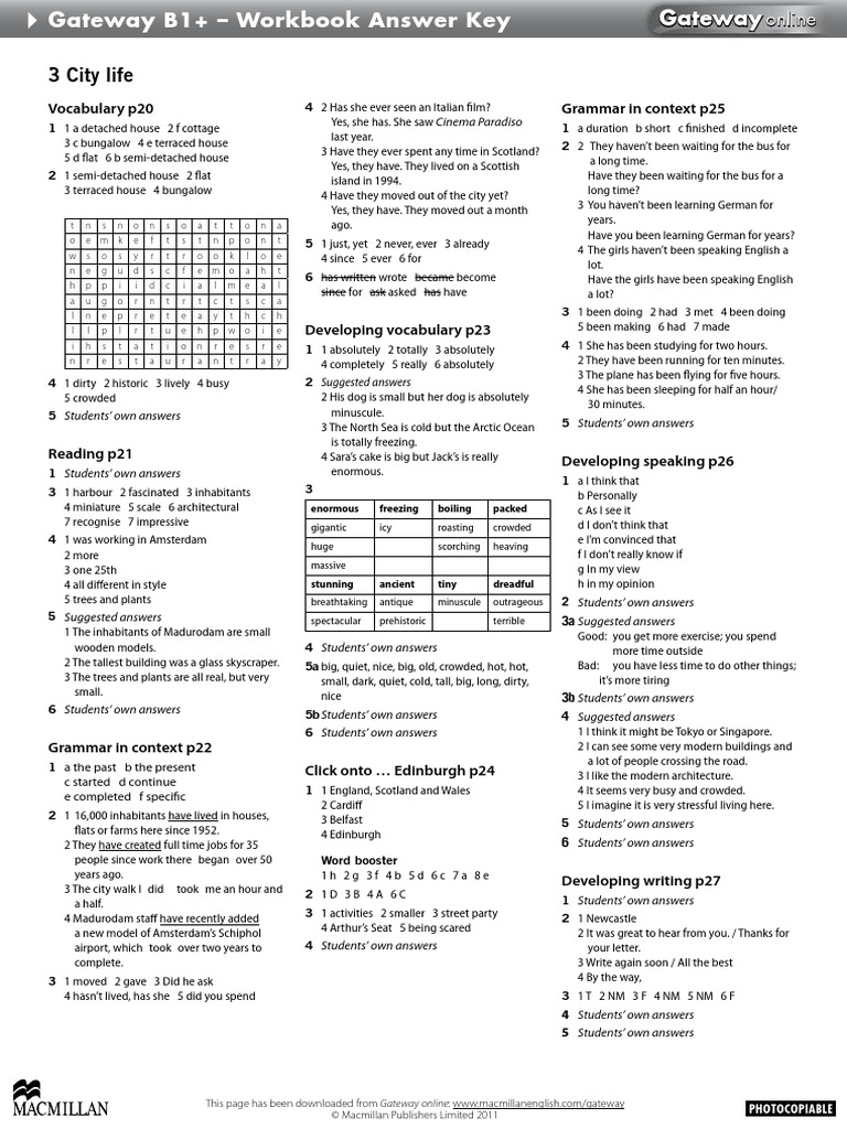 Gateway B1 Workbook Answers Unit 6