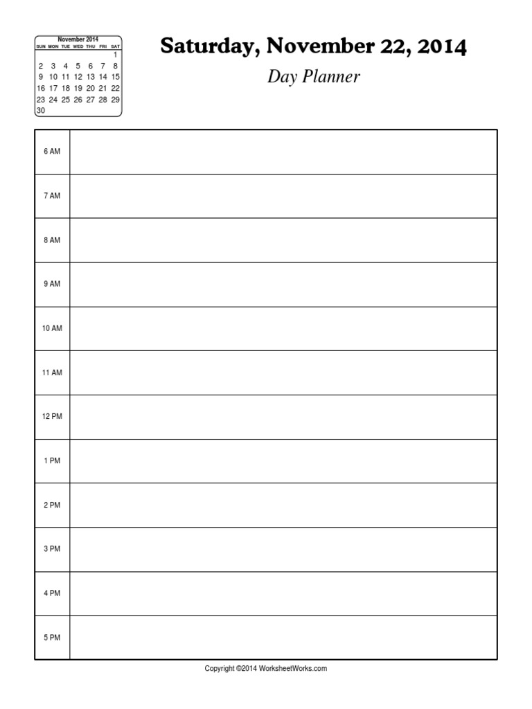 WorksheetWorks Hourly Planner 1 PDF PDF