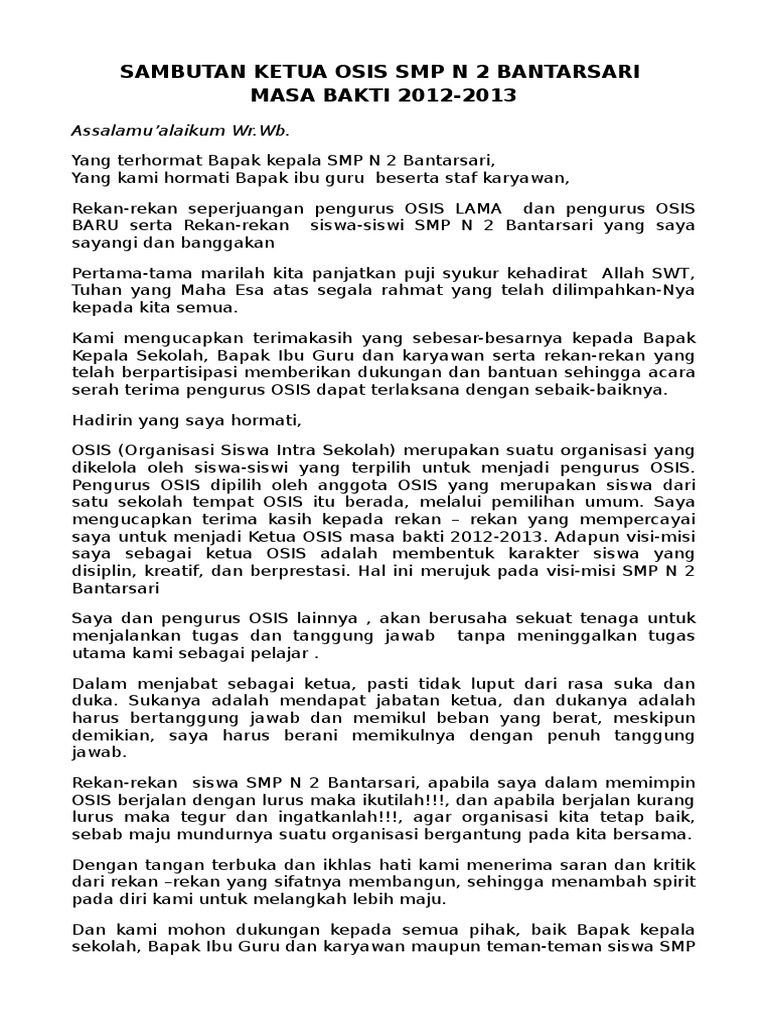Contoh Sambutan Ketua Osis Untuk Buku Tahunan Sma Di Era Pandemi - Riset
