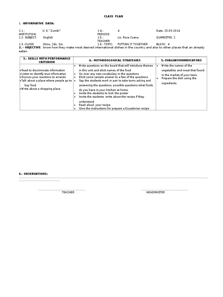 Plan De Clases Translation Into English Examples Spanish