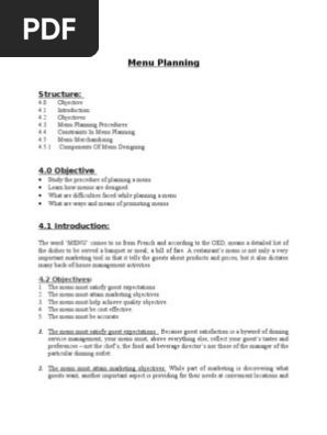 Menu Planning