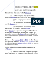 Corporations Act 2001 - Sect 203D Removal by Members - Public Companies Resolution For Removal of