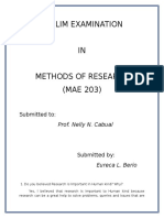 Prelim Examination IN Methods of Research (MAE 203) : Submitted To