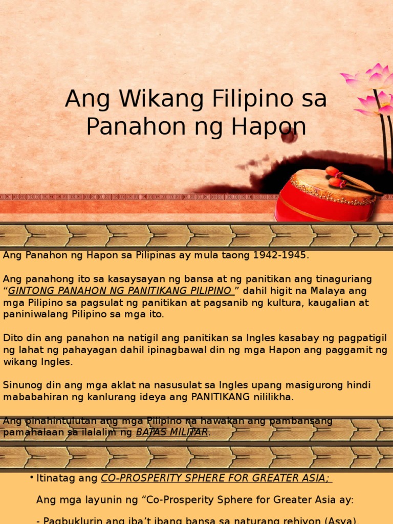 Ang Wikang Filipino Sa Panahon Ng Hapon