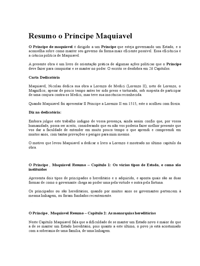 Resumo o Príncipe Maquiavel PDF O Príncipe Nicolau Maquiavel