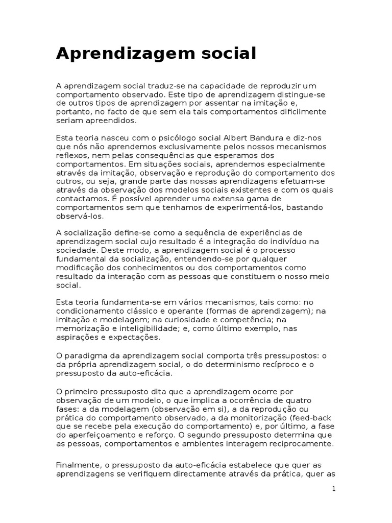 Teoria da Aprendizagem Social de Bandura | PDF | Sociologia | Aprendizado