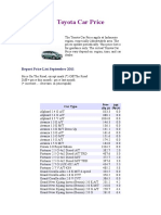 Toyota Car Price List September 2011