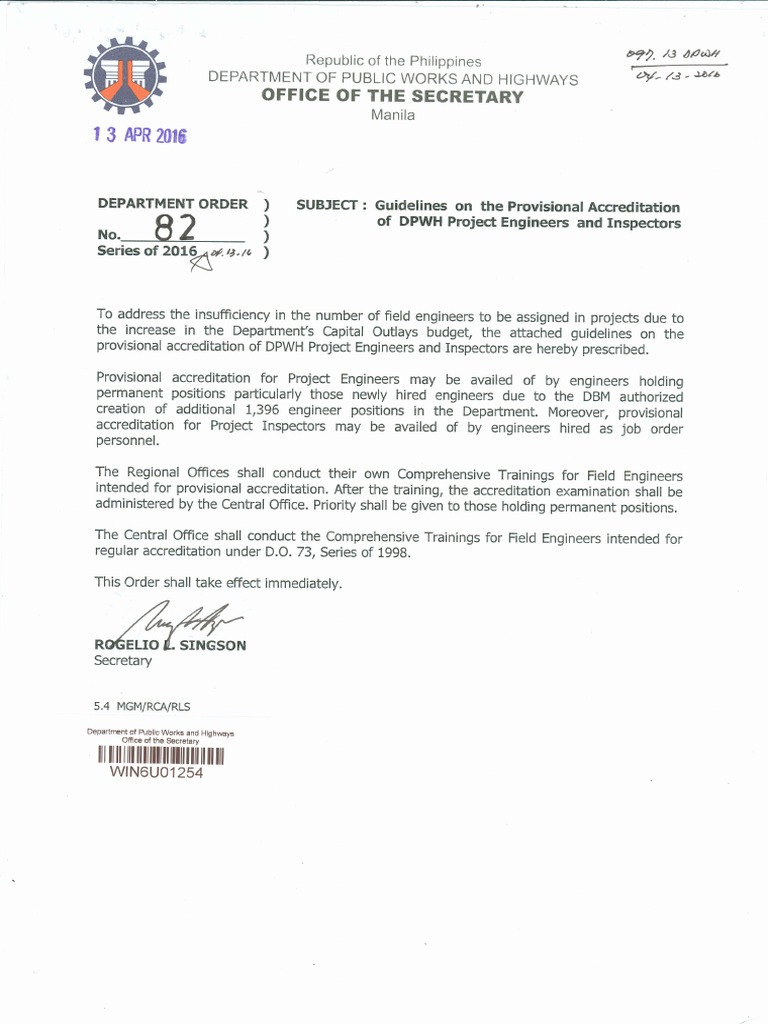 Guidelines for DPWH Project Engineer Government Information Government
