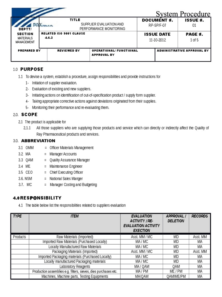 Supplier Evaluation and Performance Monitoring | PDF | Packaging And ...