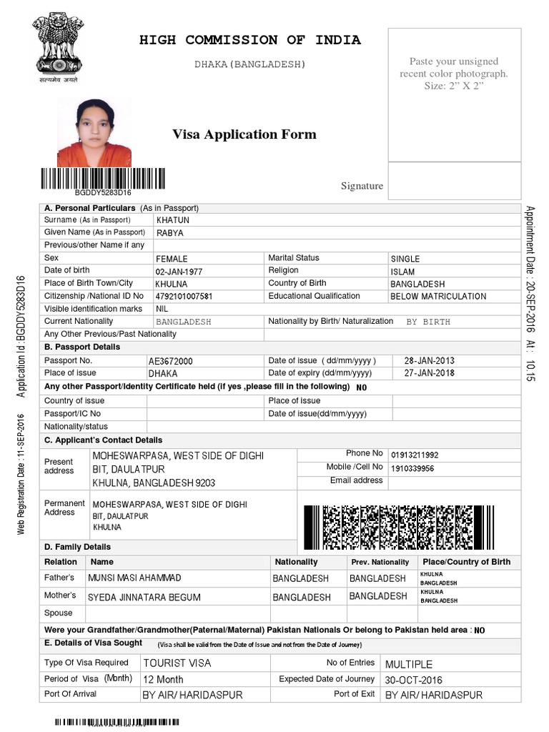 Indian Visa Application Form for Bangladesh | PDF