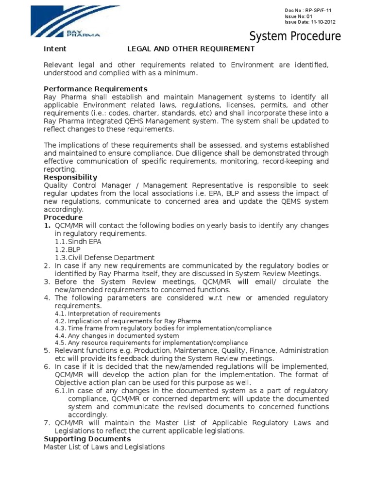 Intent Legal and Other Requirement | PDF | Regulatory Compliance ...
