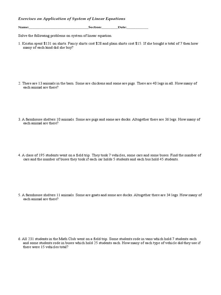 Exercises on Application of System of Linear Equations