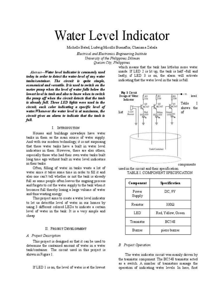 Water Level Indicator Project Paper PDF Series And Parallel Circuits Transistor