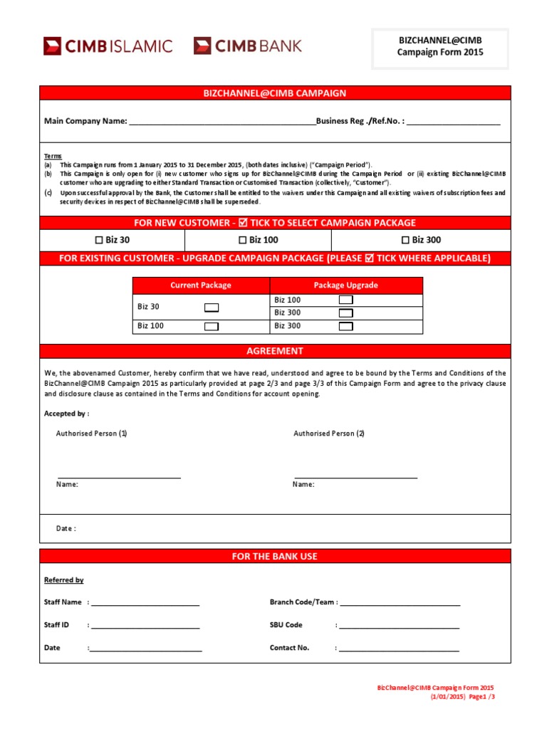 BizChannel@CIMB 2015 Campaign Form | PDF | Taxes | Banks