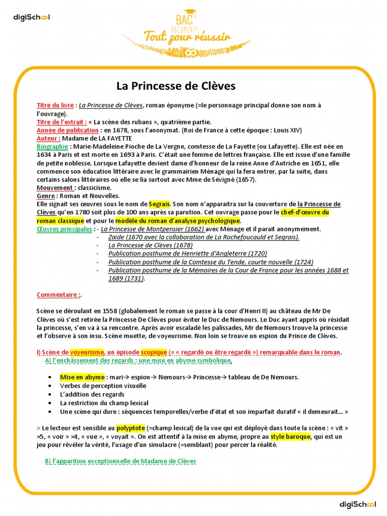 La Princesse De Cleves Fiche Bac La Princesse de Clève | PDF | Personnes