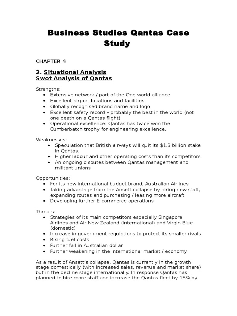 Business Studies Qantas Case Studydoc Airlines Market - 