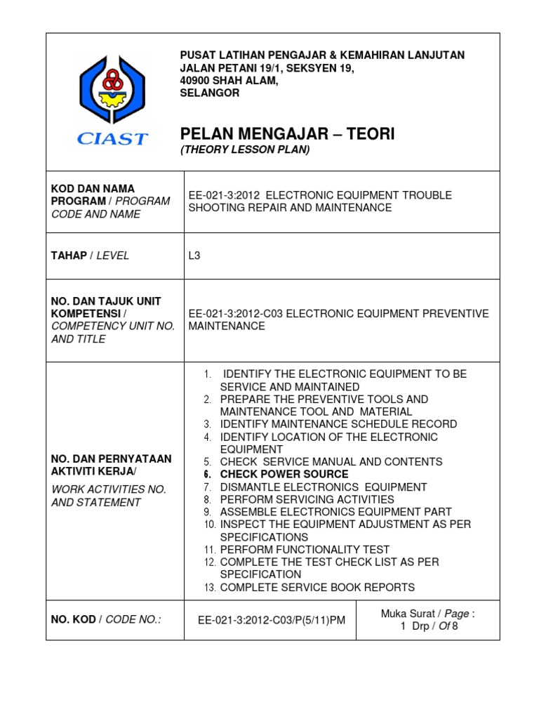 Contoh Pelan Mengajar Teori Pdf