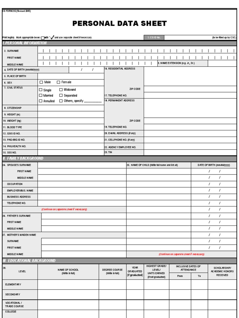 Csc Form 212 Pds2005