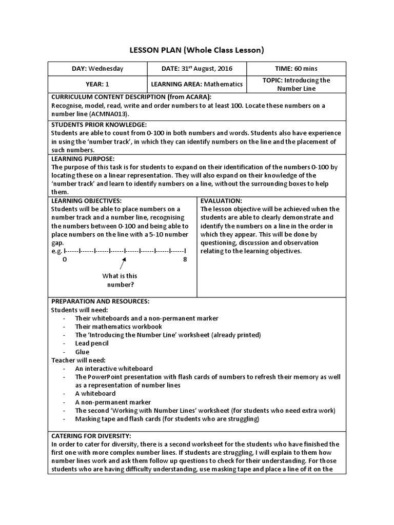 Lesson Plan - Year 1 - Class Lesson - Mathematics | PDF | Lesson Plan ...