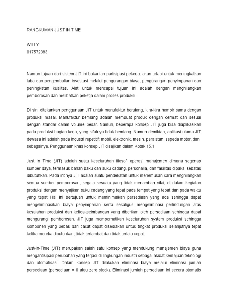 Rangkuman Just in Time | PDF | Bisnis | Teknologi & Rekayasa