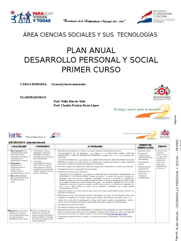 Desarrollo Personal 1 Plan Anual | PDF | Crecimiento personal y ...