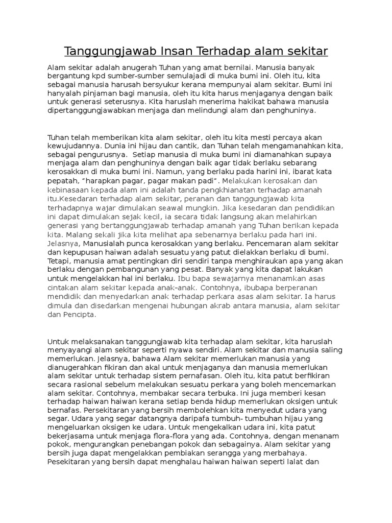 Tanggungjawab Insan Terhadap Alam Sekitar Pdf