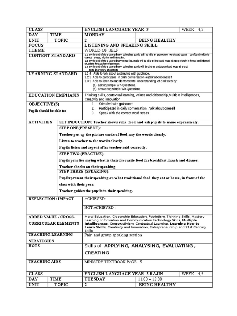 YEAR 3 UNIT 2 Lesson Plan | PDF | Educational Technology | Teachers