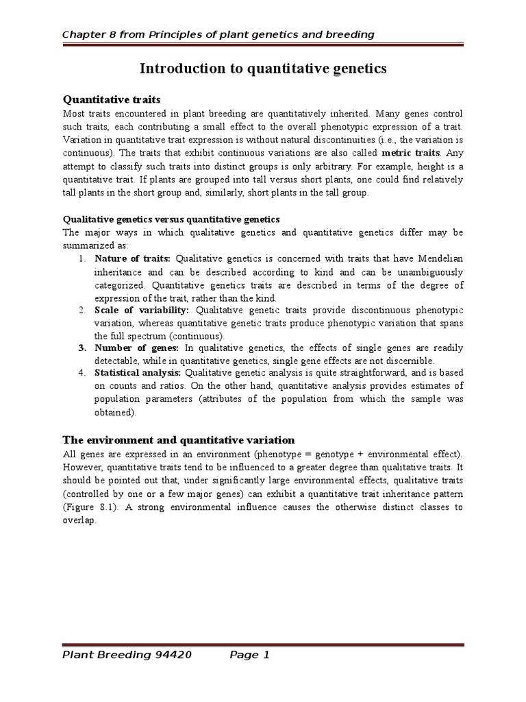 Introduction To Quantitative Genetics Heritability - 