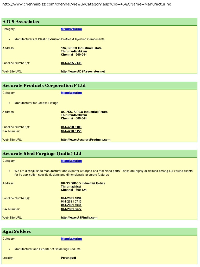 List of Industries in and Around Chennai PDF Valve Hvac