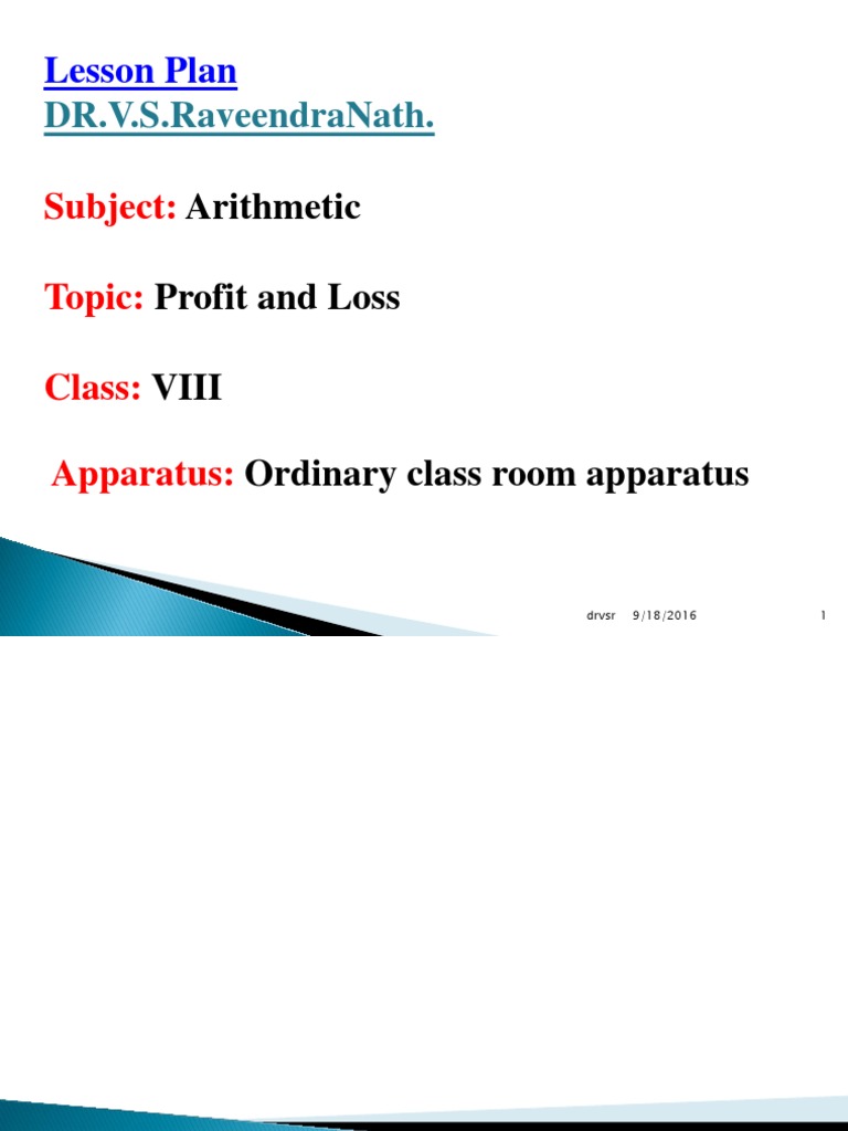 Lesson Plan Profit and Loss Class 7th PDF Mathematical Proof Triangle