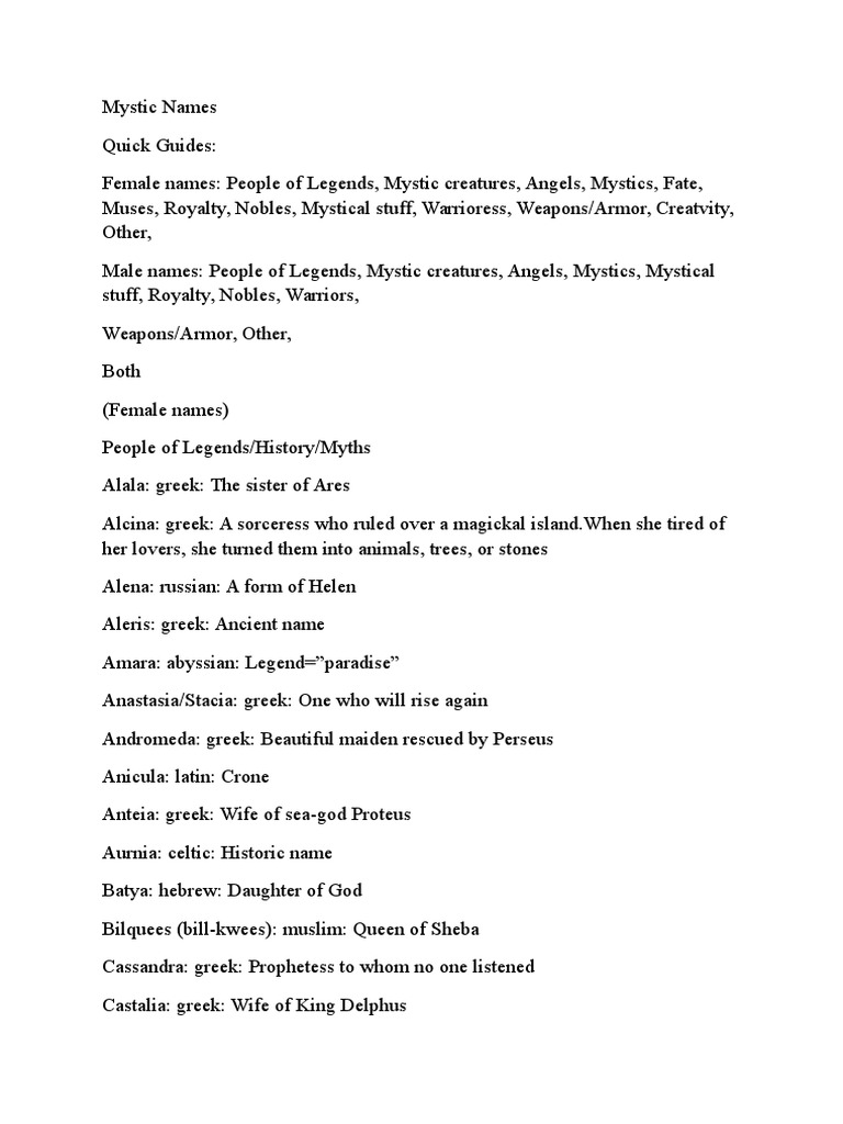 Mystic Names PDF Muse Angel