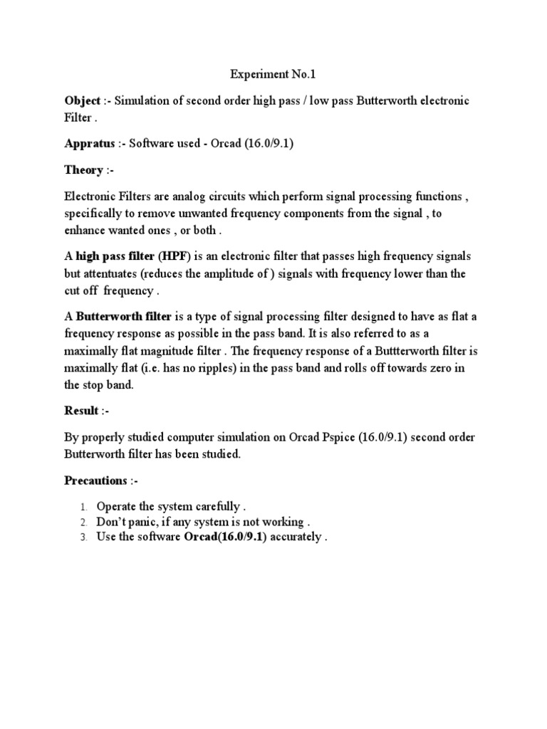 Object:-Simulation of Second Order High Pass / Low Pass Butterworth ...