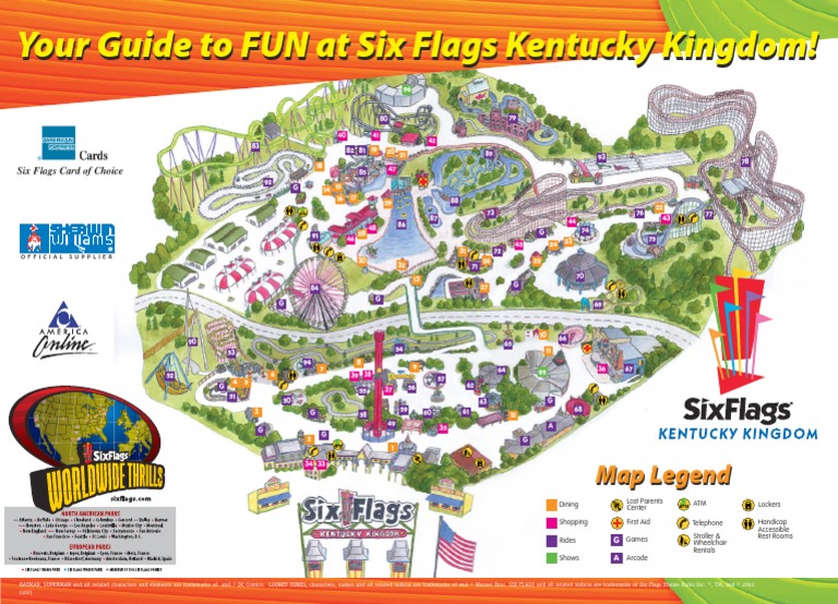 Six Flags Kentucky Kingdom Theme Park Map Works Based On Dc Comics