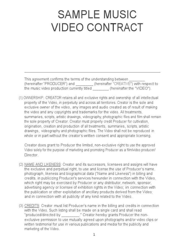 Sample Music Video Contract PDF Indemnity Ownership